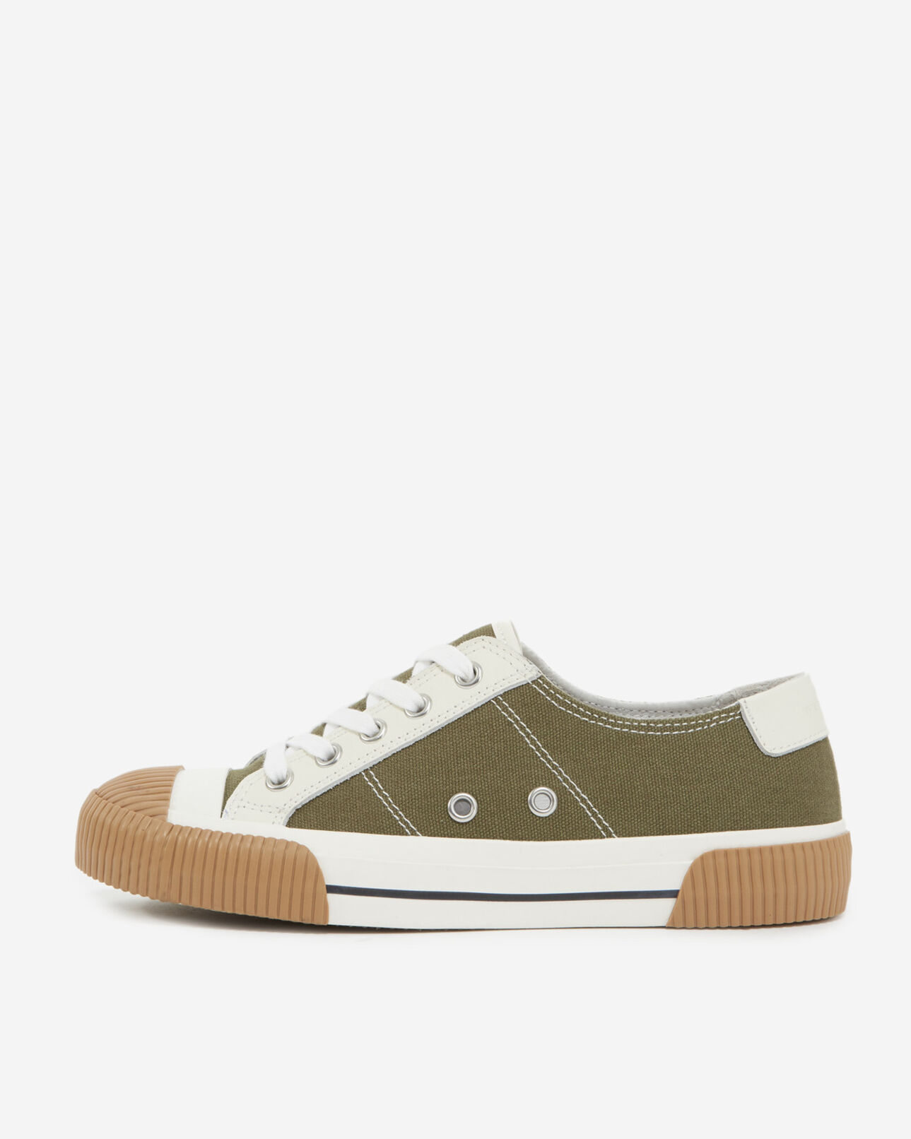 The Kooples MIXTE KAKI baskets basses kaki toile détails cuir