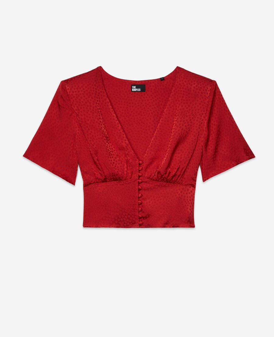 The Kooples FEMME ORIENTAL RED top court à pois jacquard rouge