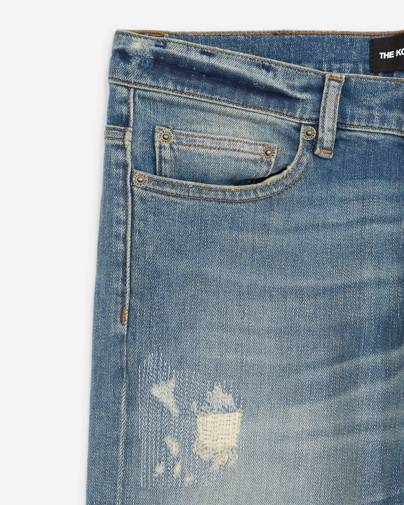 The Kooples H VINTAGE BLUE faded slim-fit ripped blue jeans in cotton
