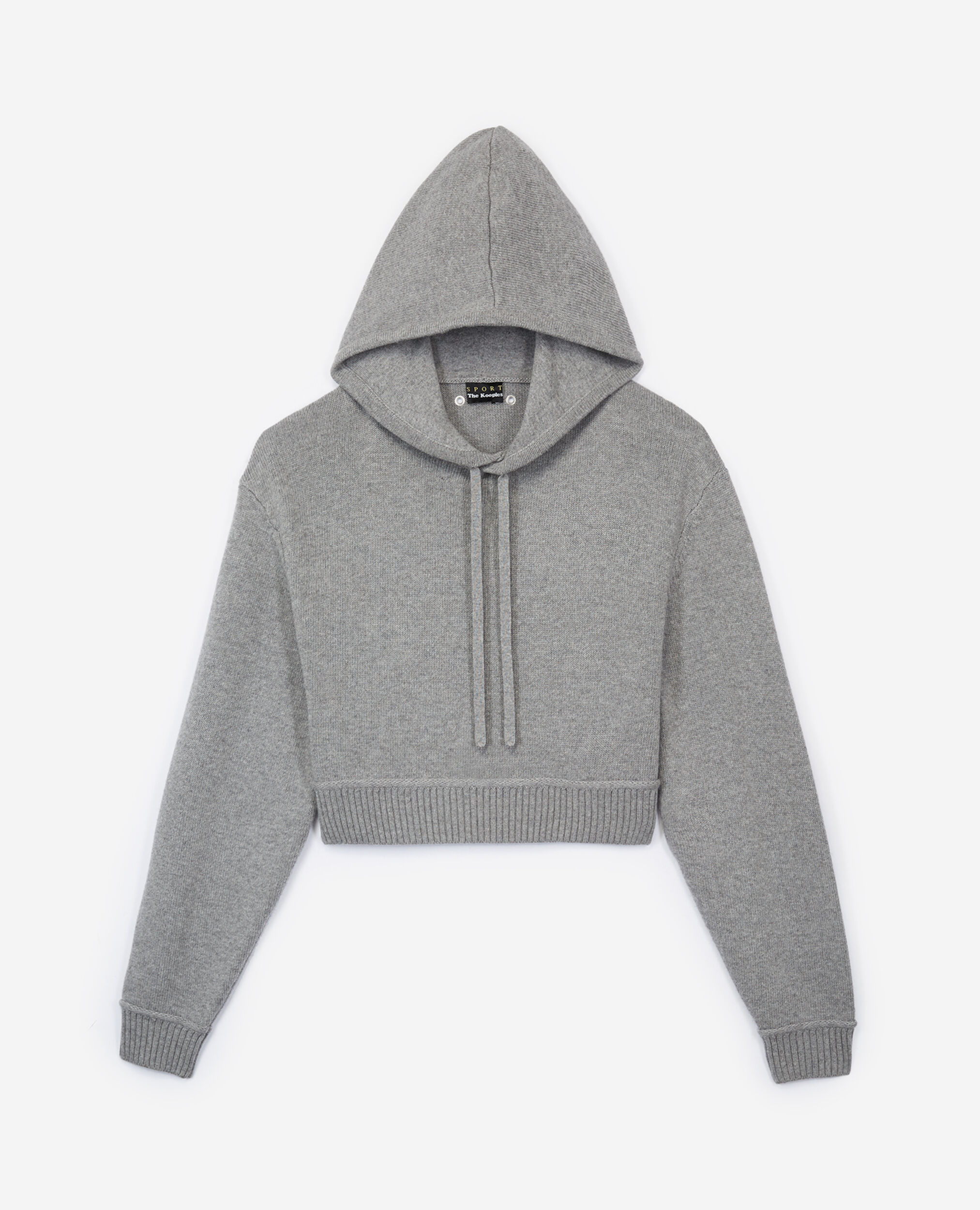 Cropped grey sweater with hood, GREY MELANGE, hi-res image number null