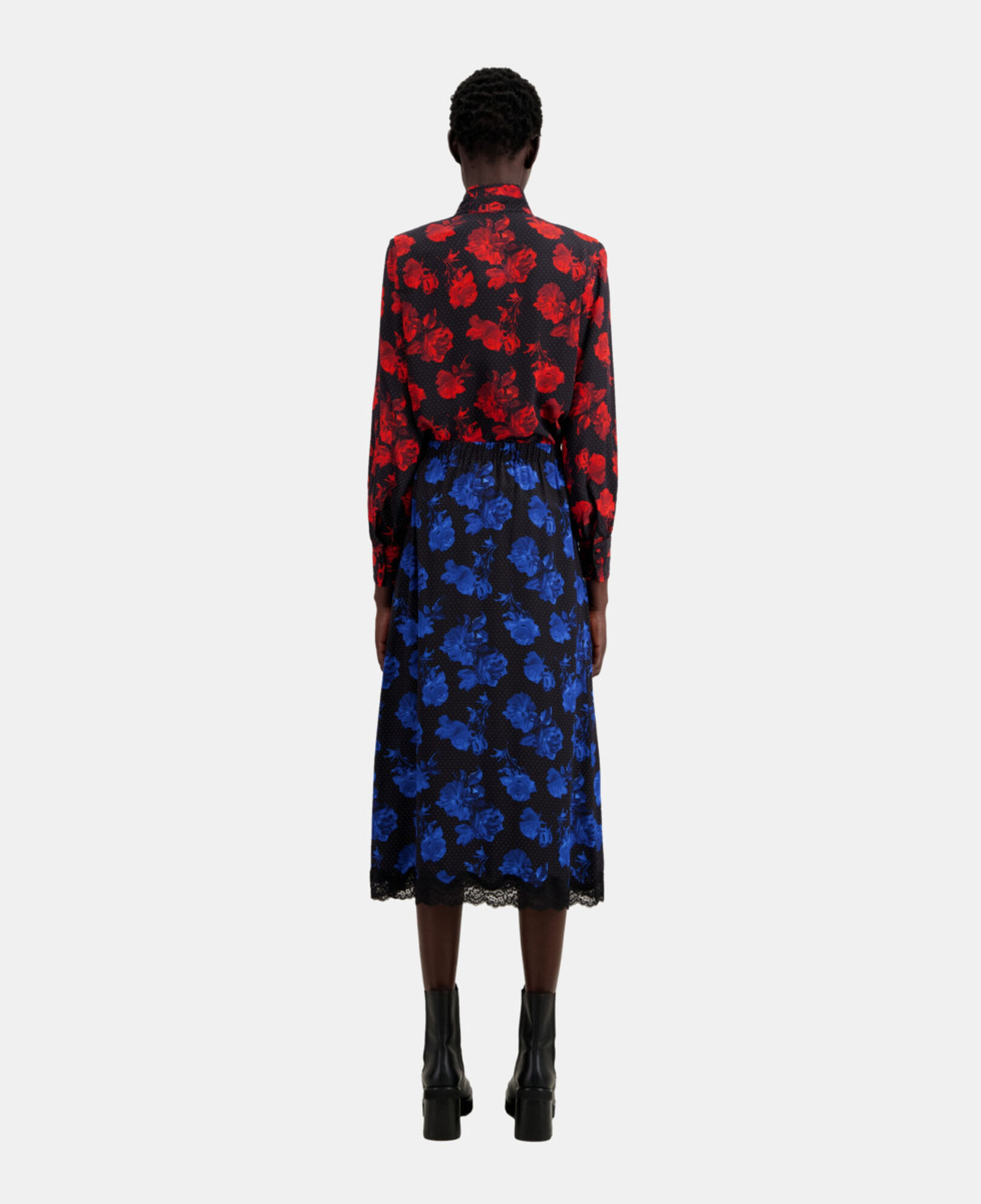 The Kooples DAMEN BLACK BLUE langer rock aus seide mit print