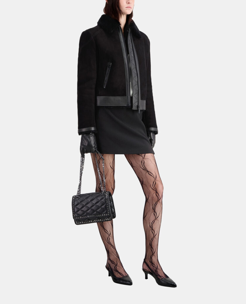 The Kooples FEMME BLACK blouson aviateur noir en peau lainée