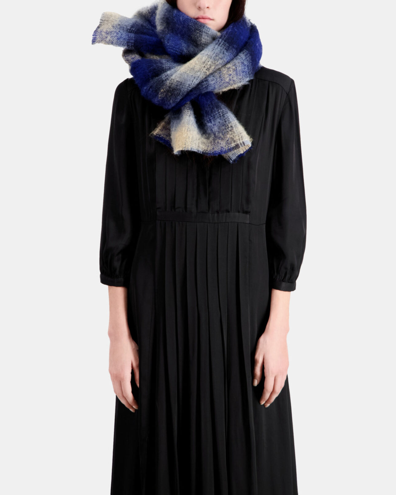 The Kooples FEMME NAVY echarpe bleue en mélange de laine à carreaux
