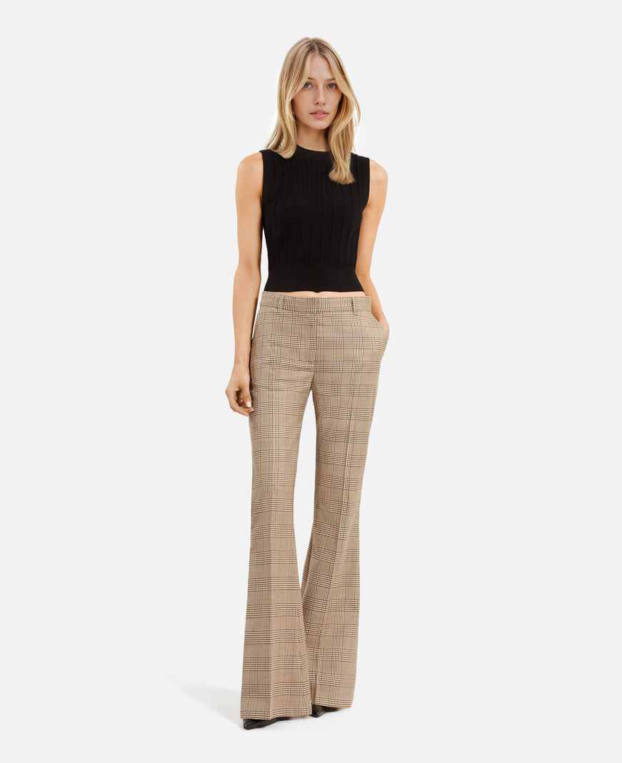 The Kooples WOMEN BEIGE-BROWN prince of wales wool flare pants