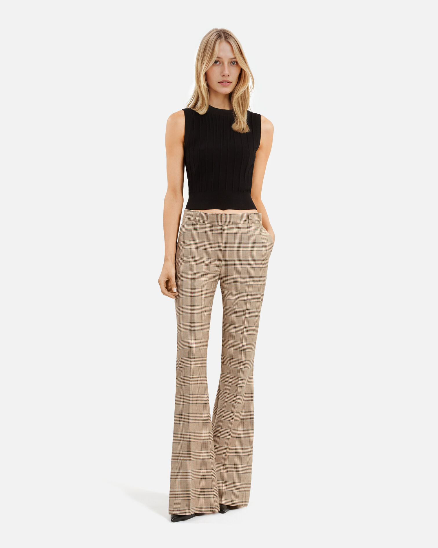 Pantalon flare en laine Prince de Galles, BEIGE-BROWN, hi-res image number null