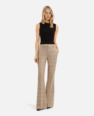 The Kooples WOMEN BEIGE-BROWN prince of wales wool flare pants