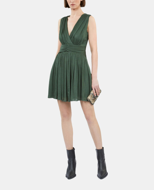 The Kooples MUJER WOOD KAKI vestido corto verde tejido arrugado