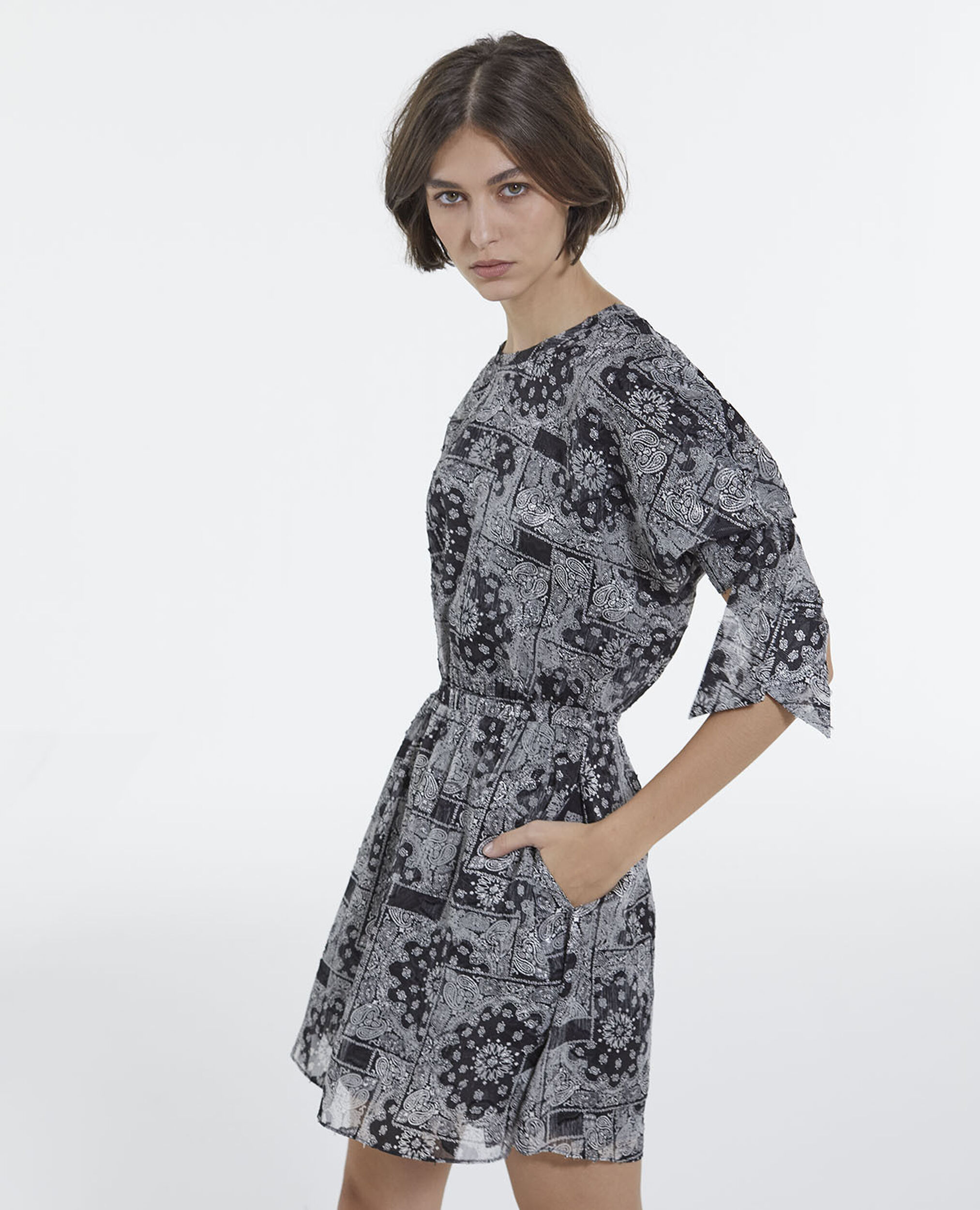 Robe courte droite imprimé bandana, BLACK, hi-res image number null