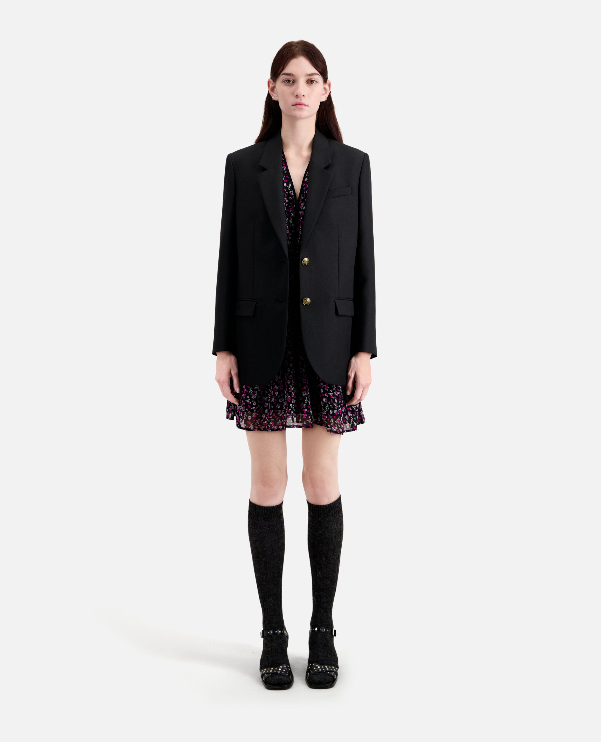 Black wool blend blazer, BLACK, hi-res image number null