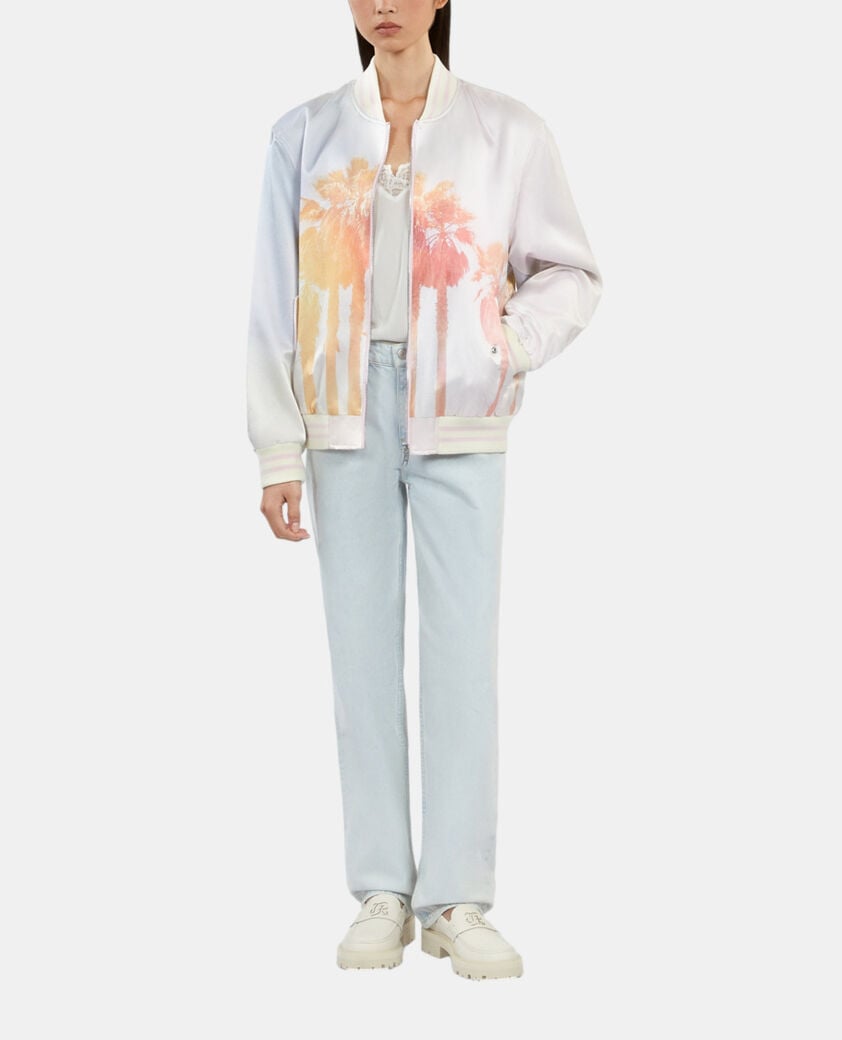 The Kooples FEMME LIGHT PINK blouson satiné avec palmiers rose et lilas