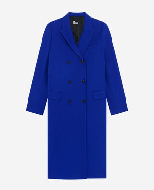 The Kooples DAMEN ROYAL BLUE langer, elektrisch blauer, zweireihiger wollmantel
