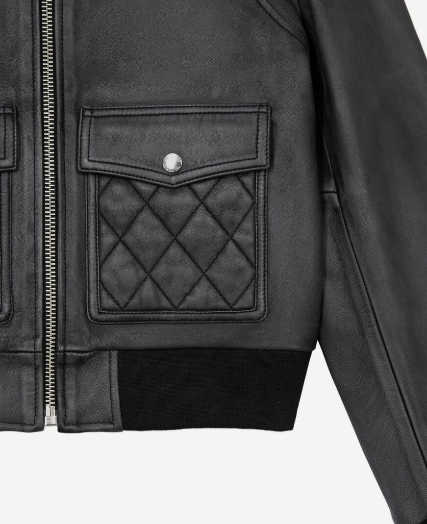 The Kooples DAMEN BLACK WASHED schwarze lederjacke