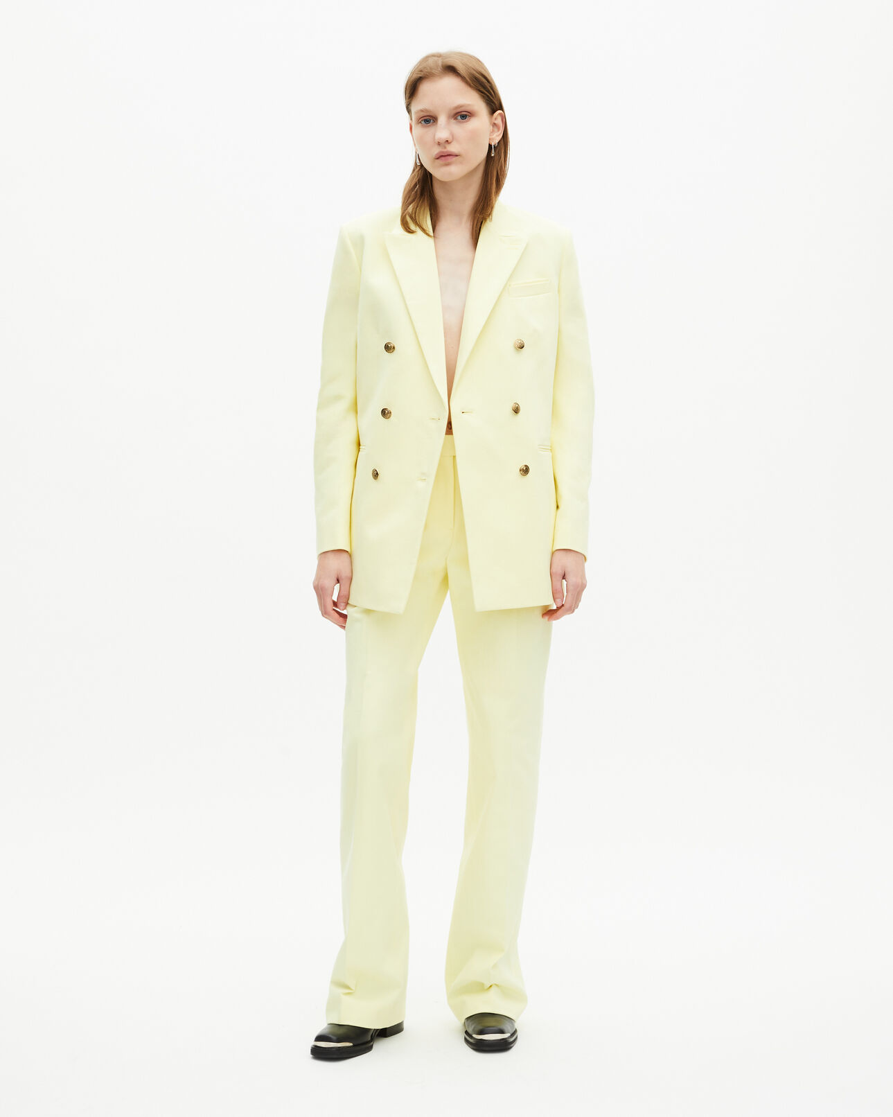 The Kooples FEMME YELLOW pantalon costume large en coton jaune