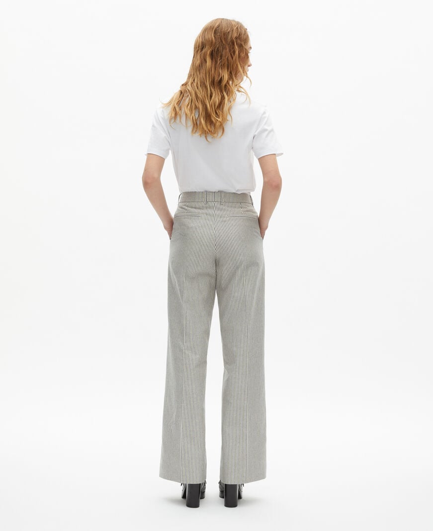 The Kooples WOMEN BLANC / BLEU loose-fitting striped pants in white cotton and linen