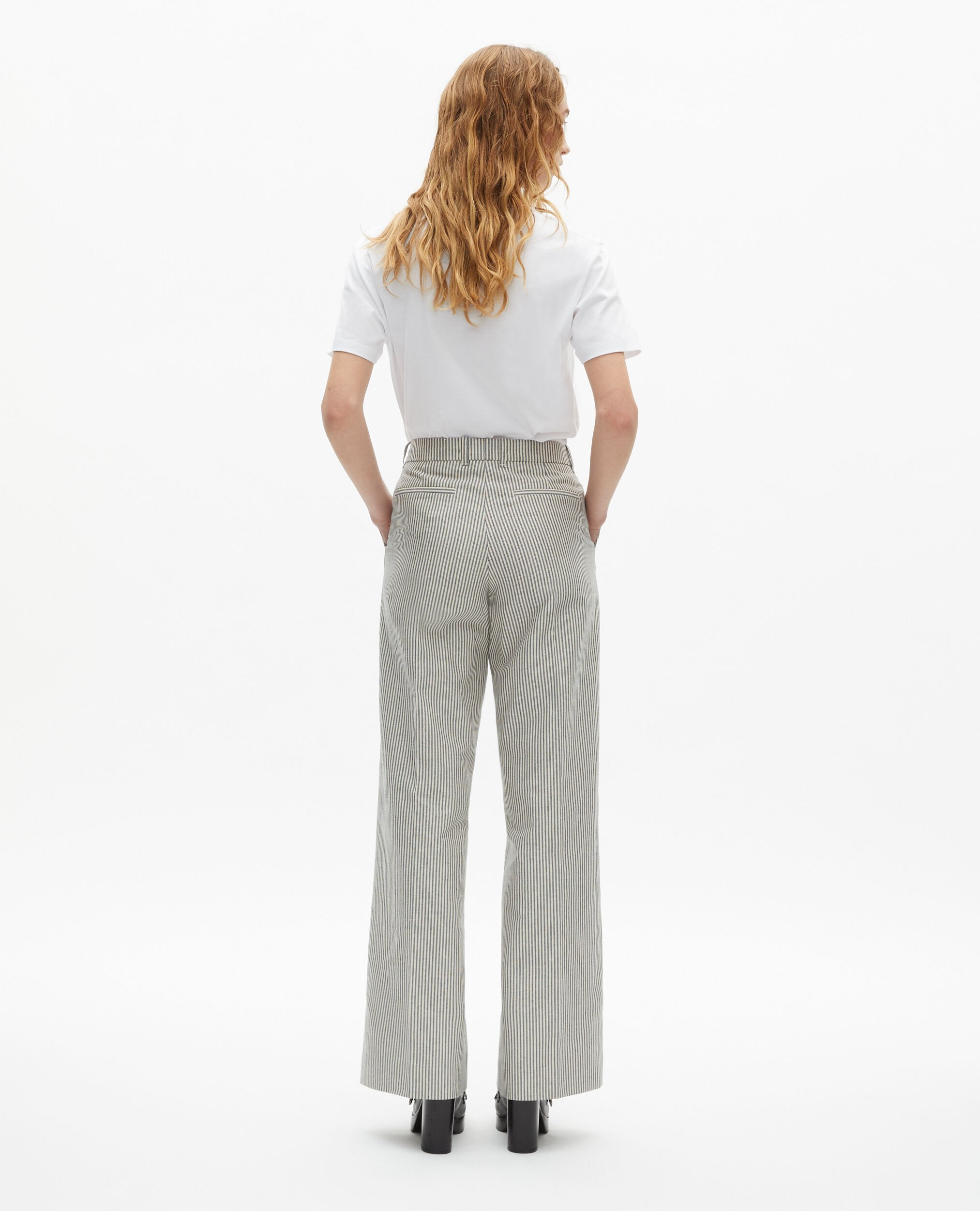 Loose-fitting striped pants in white cotton and linen, BLANC / BLEU, hi-res image number null