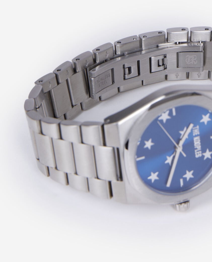 The Kooples UNISEX NAVY / SILVER uhr mit silbernen sternen und blauem zifferblatt