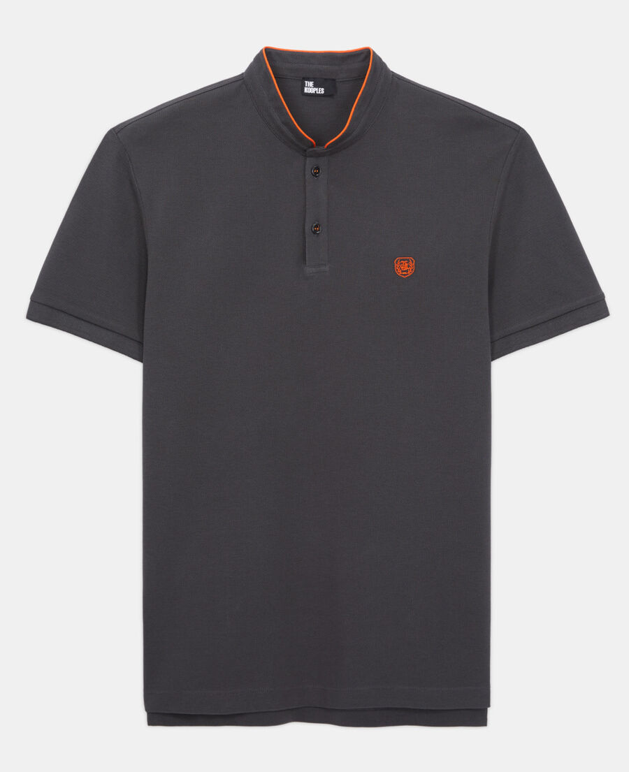 The Kooples H BLACK-ORANGE  black officer collar polo shirt