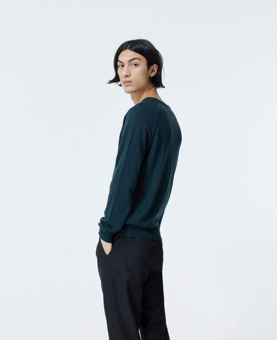The Kooples HOMME BOTTLE GREEN pull laine vert bouteille détails cuir