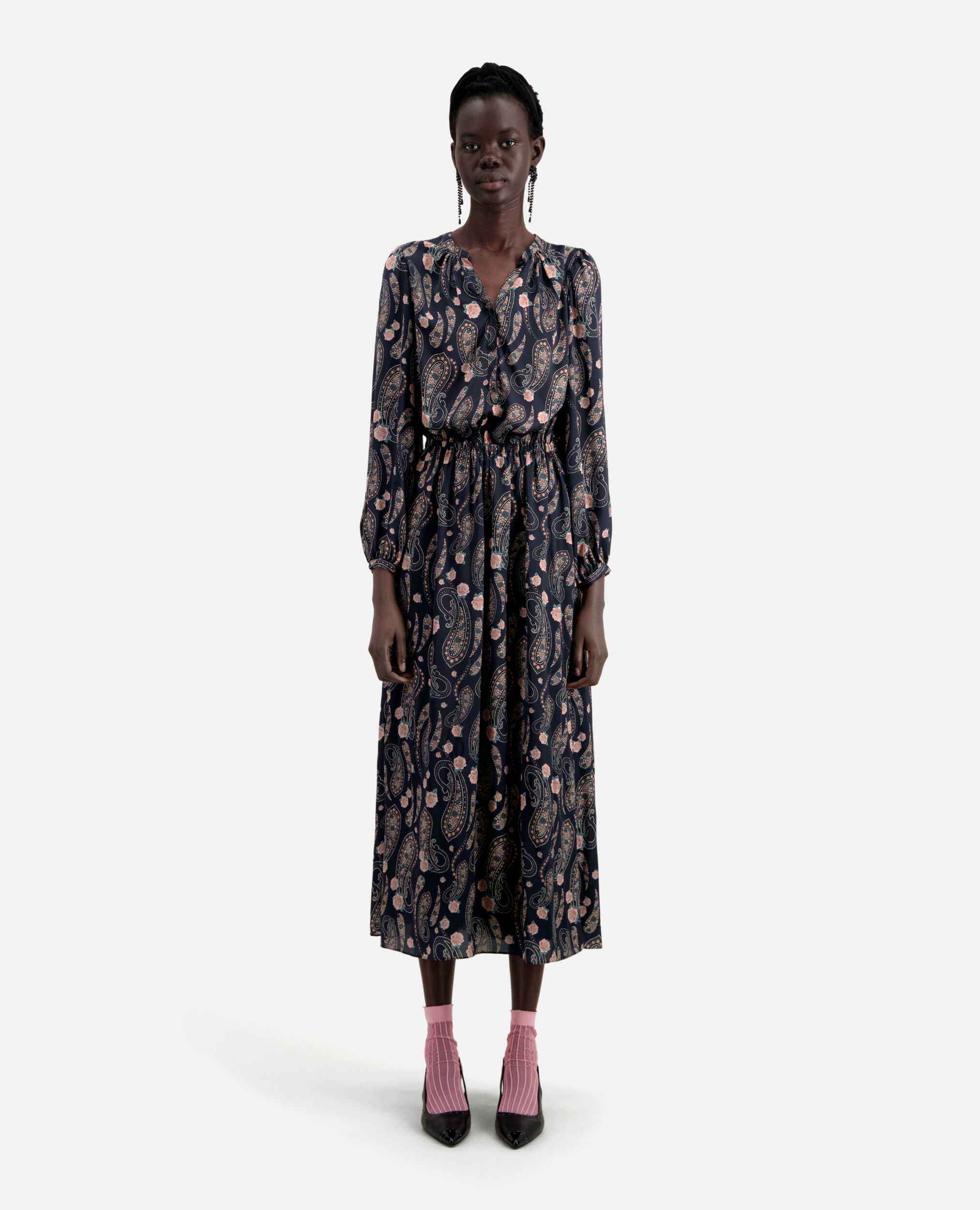 Langes Kleid mit Print, BLACK / PINK, hi-res image number null