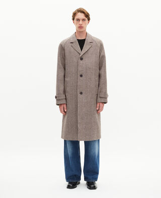 The Kooples H BROWN CHEVRON long brown wool herringbone coat