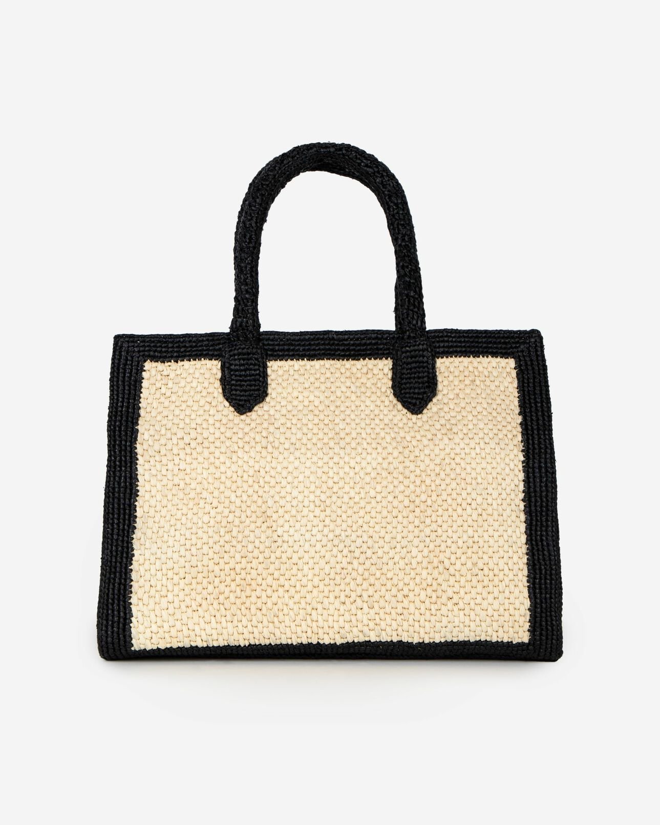 The Kooples FEMME ECRU BLACK sac cabas en raphia écru