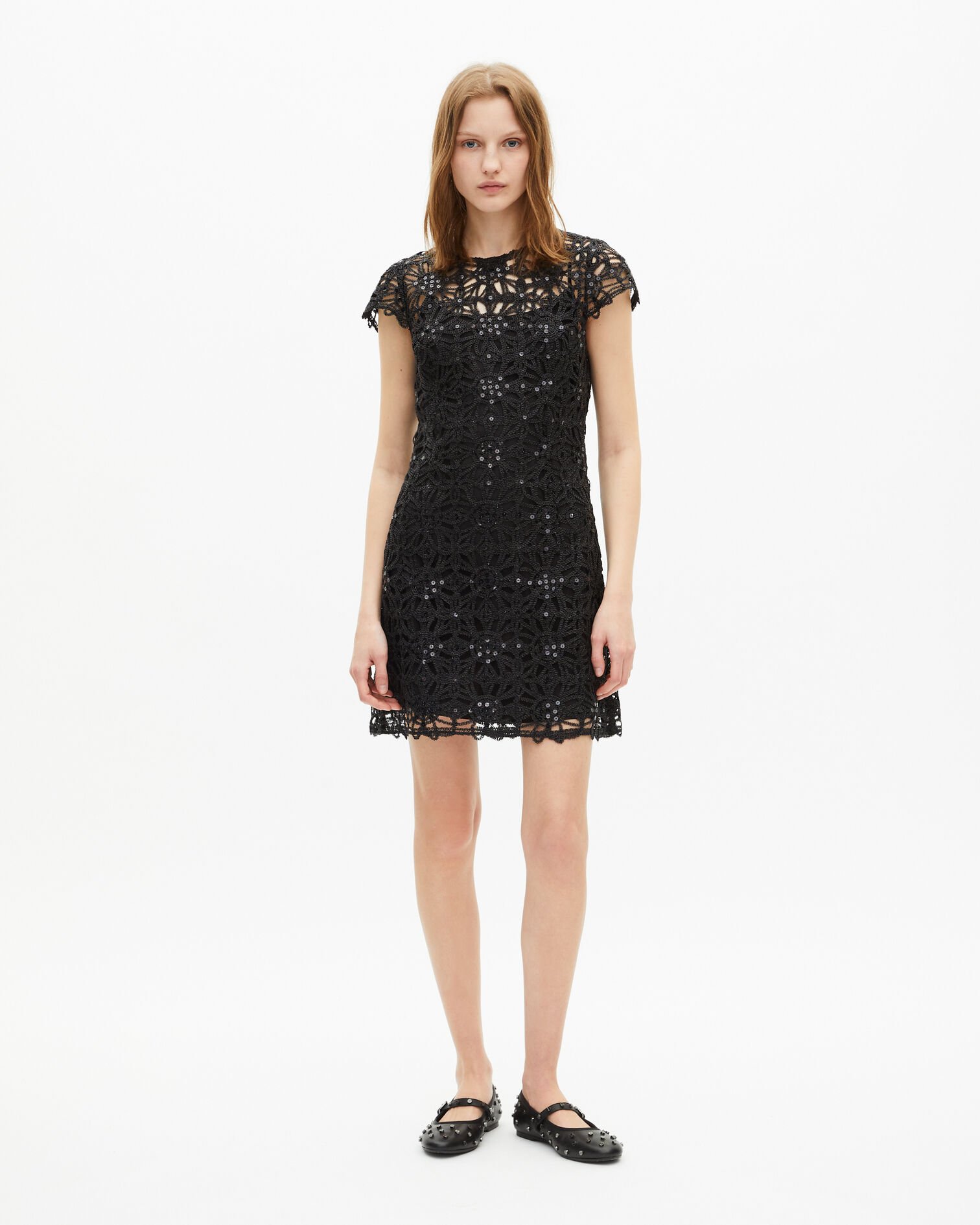 Robe courte en guipure noire, BLACK, hi-res image number null