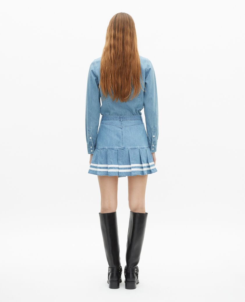 The Kooples F BABY BLUE short pleated denim skirt
