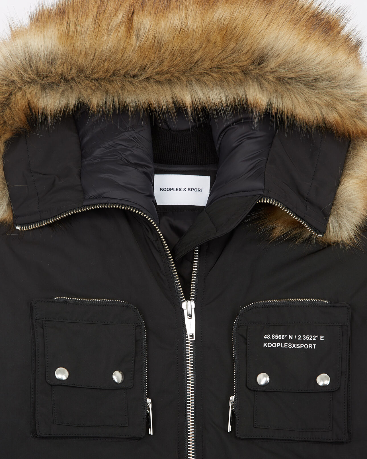 The Kooples WOMEN BLACK black nylon jacket with multiple pockets+hood