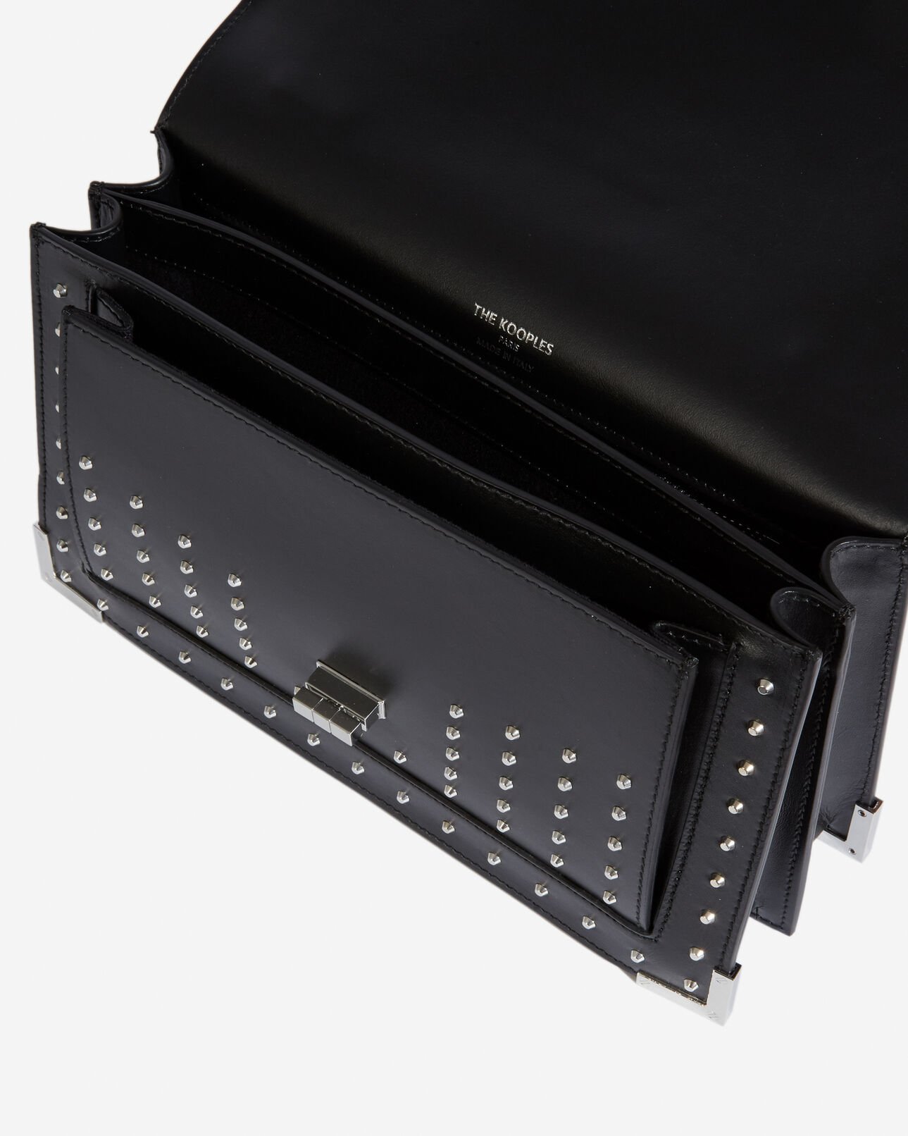 The Kooples WOMEN BLACK / SILVER studded medium emily bag in smooth leather