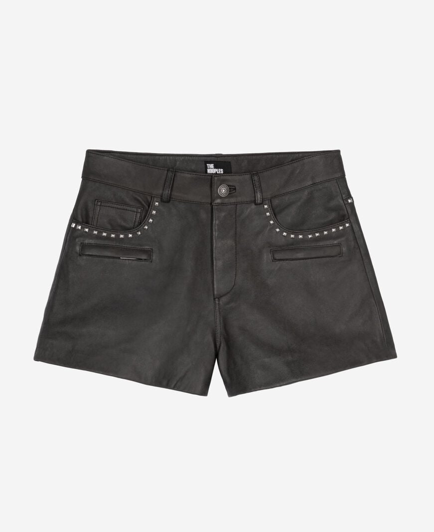 The Kooples WOMEN BLACK STONE black leather shorts