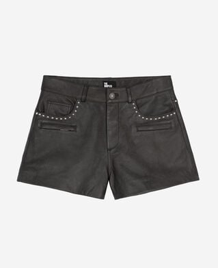 The Kooples WOMEN BLACK STONE black leather shorts
