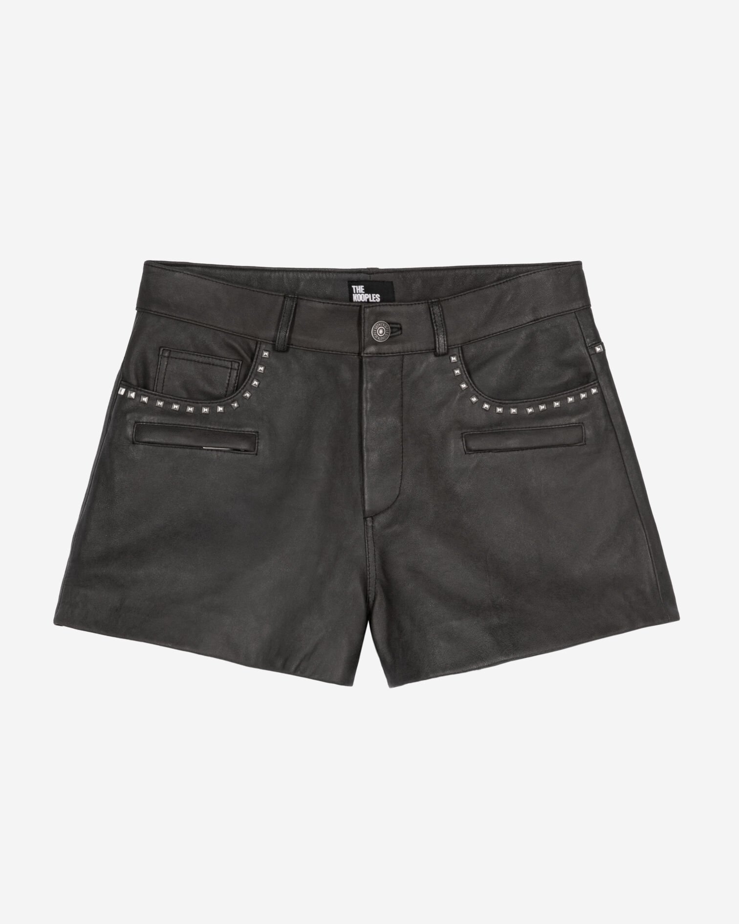 Black leather shorts, BLACK STONE, hi-res image number null