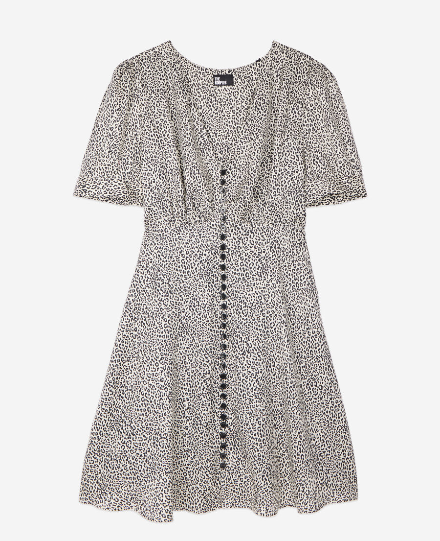 The Kooples DAMEN BLACK WHITE kurzes kleid mit print und knopfverschluss