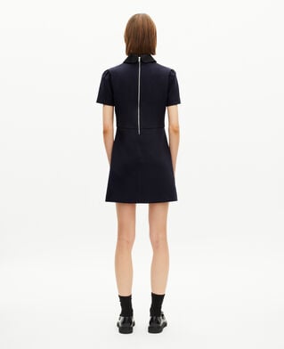 The Kooples F NAVY short dress with claudine collar in navy satin