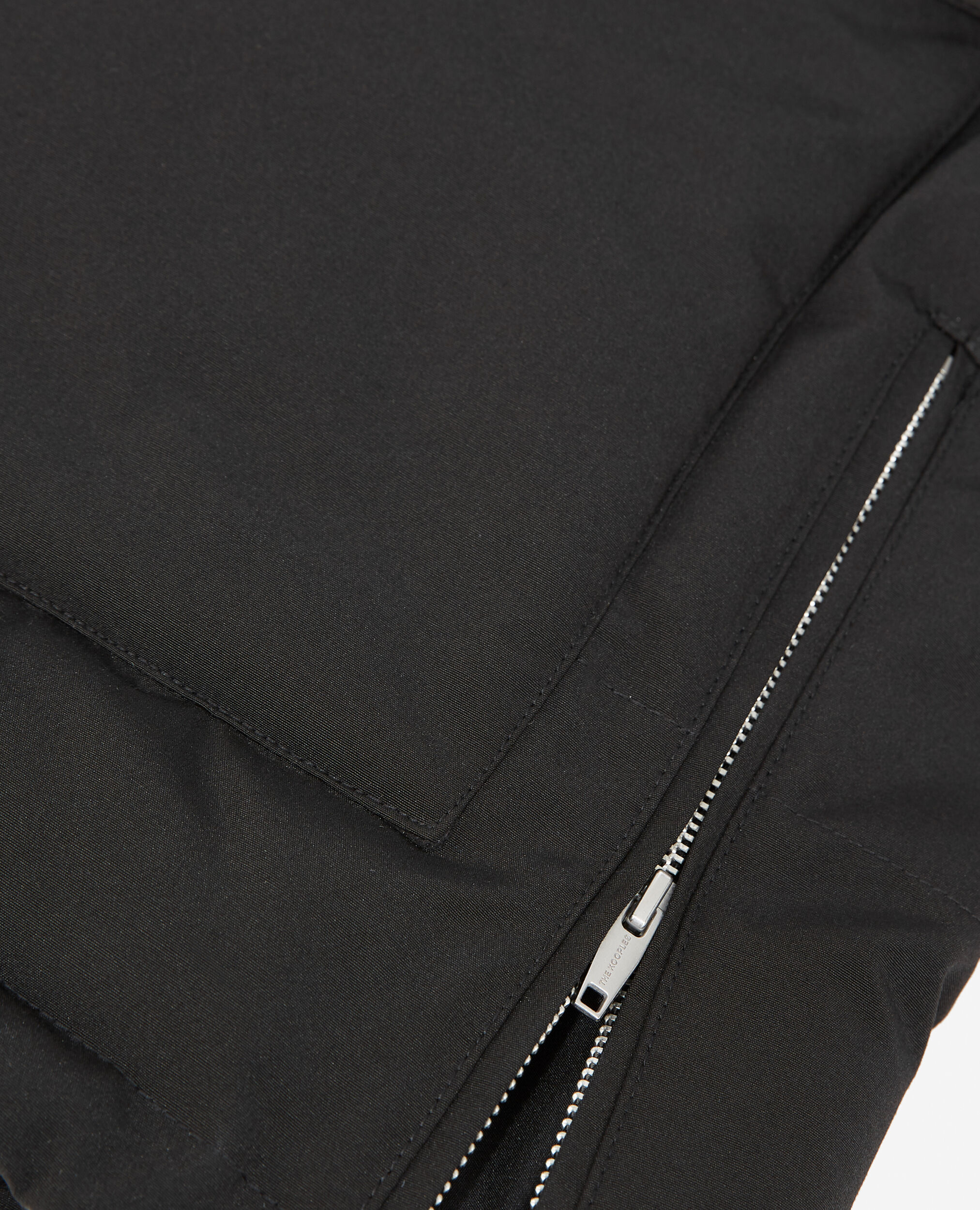 Long black nylon parka with removable hood, BLACK, hi-res image number null