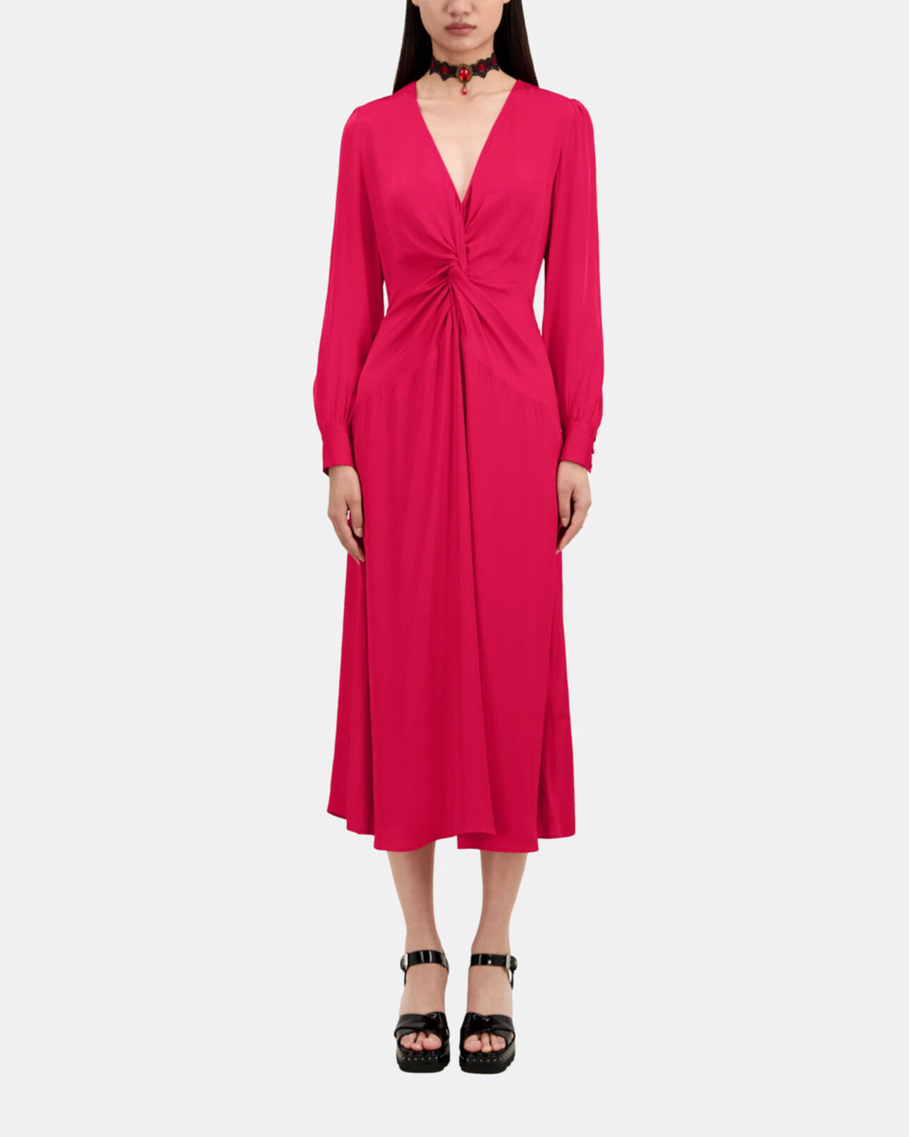 The Kooples FEMME CHERRY robe longue rouge avec nœud