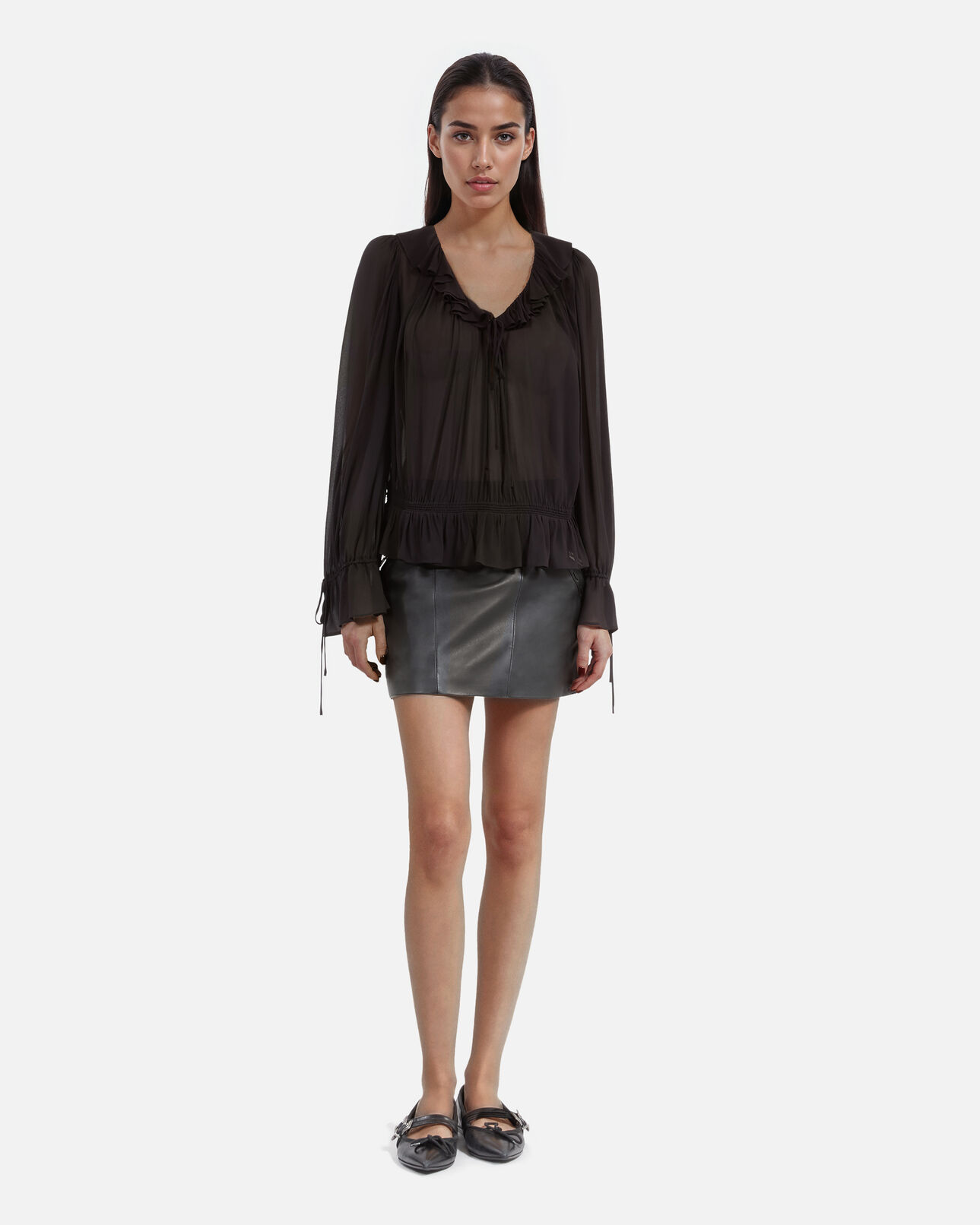 The Kooples FEMME BLACK STONE top avec volants noir