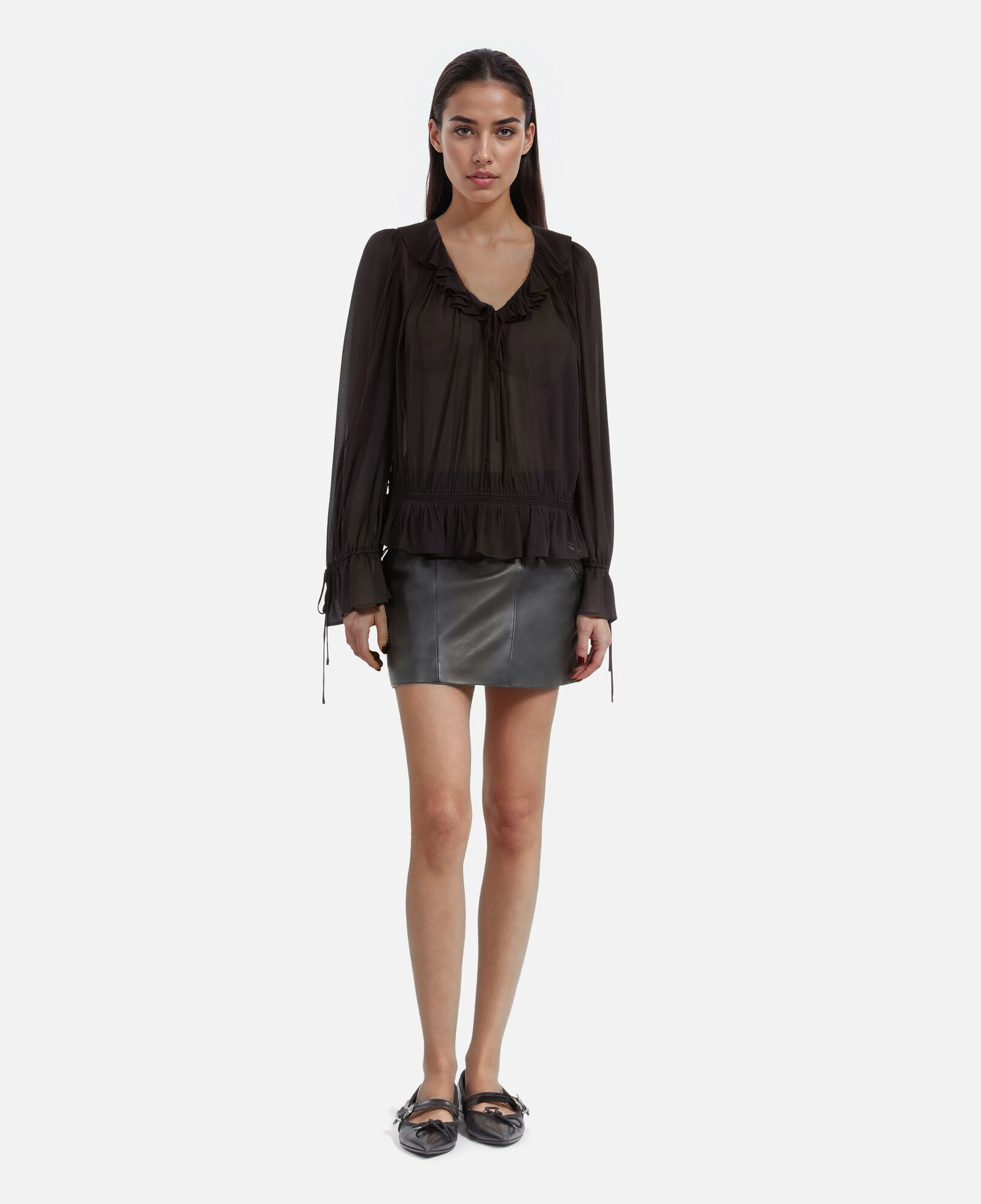 The Kooples WOMEN BLACK STONE black ruffled top