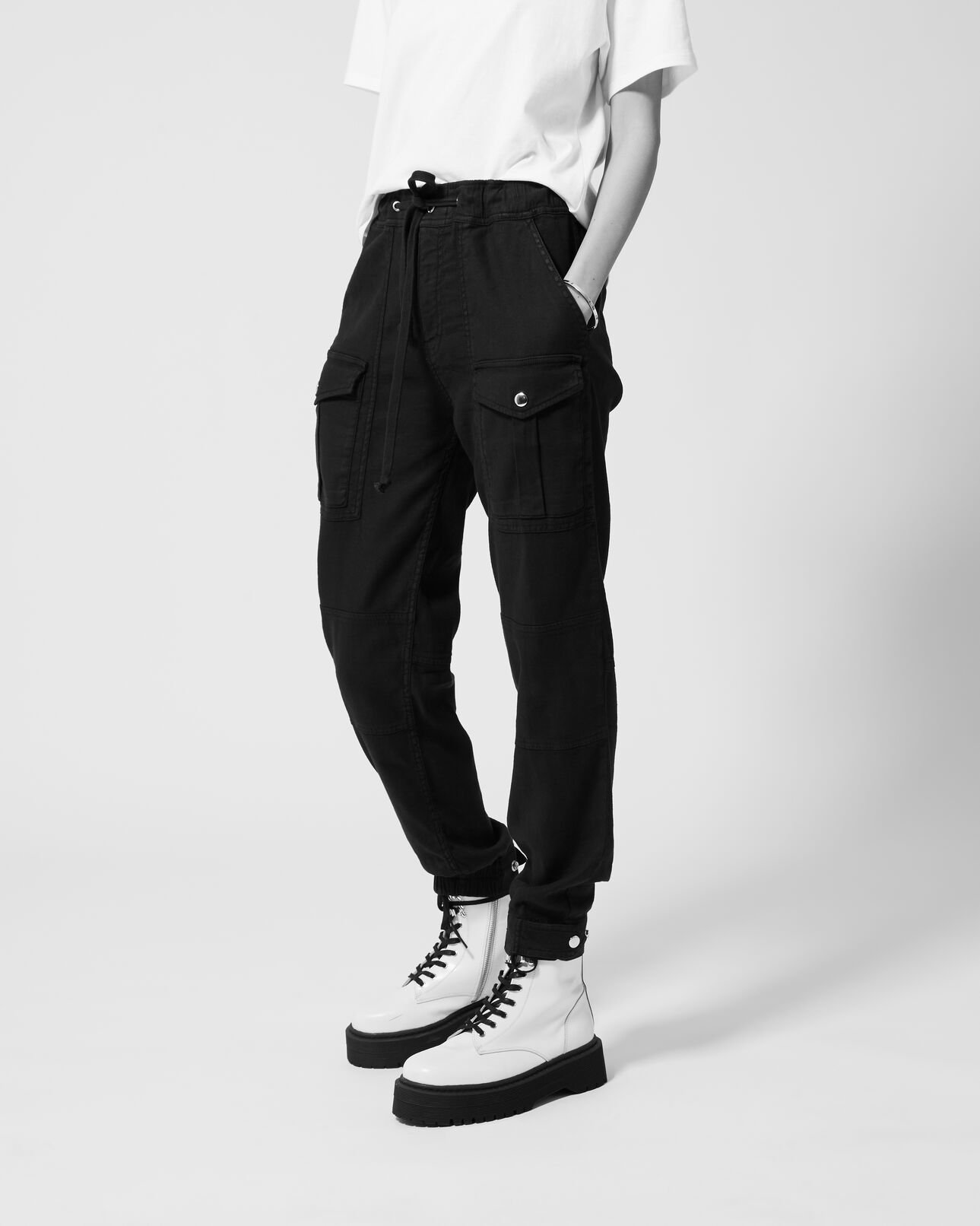 The Kooples WOMEN BLACK cotton military-effect black trousers
