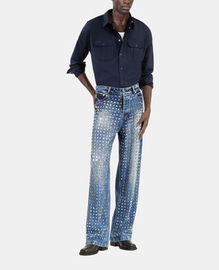 The Kooples HOMME BLUE BLEACHED / NAVY jean clouté large bleu