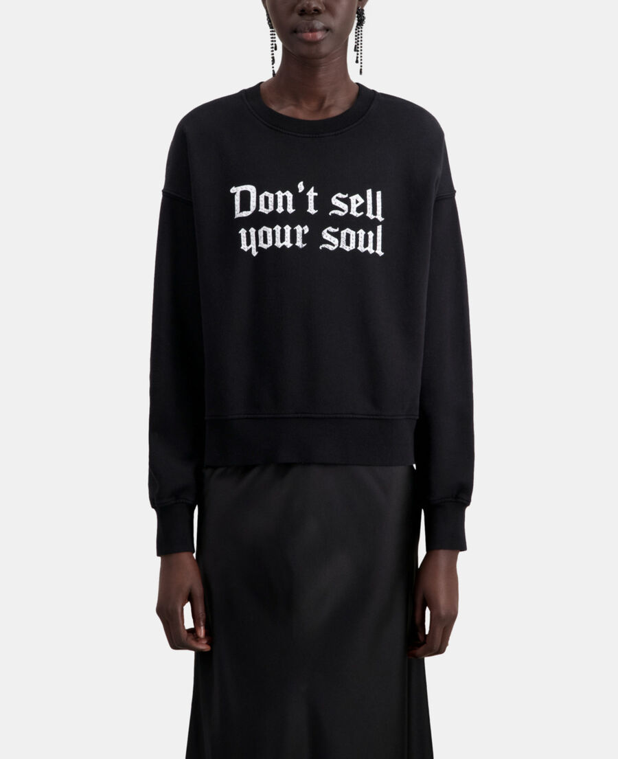 The Kooples FEMME BLACK sweatshirt noir avec sérigraphie don't sell your soul