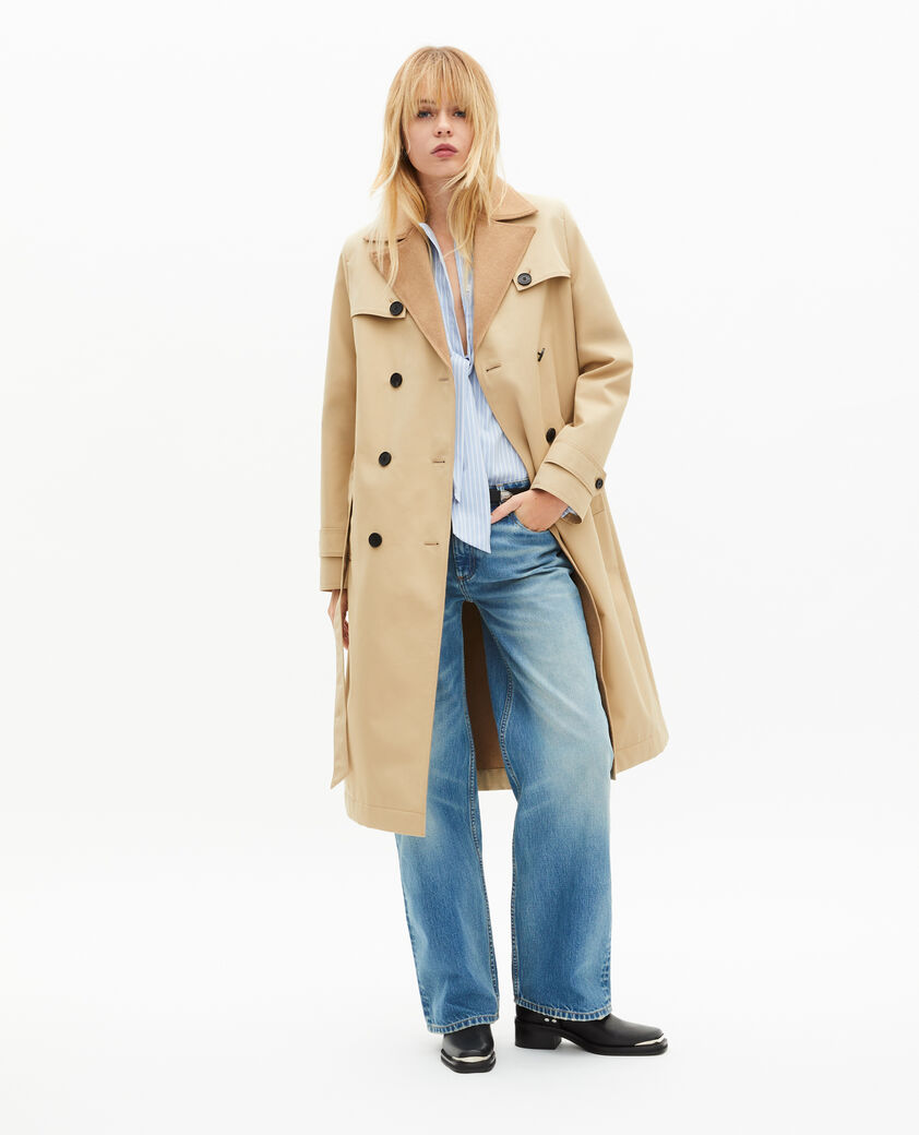 The Kooples FEMME LIGHT BEIGE manteau doubl&eacute; en laine m&eacute;lang&eacute;e beige
