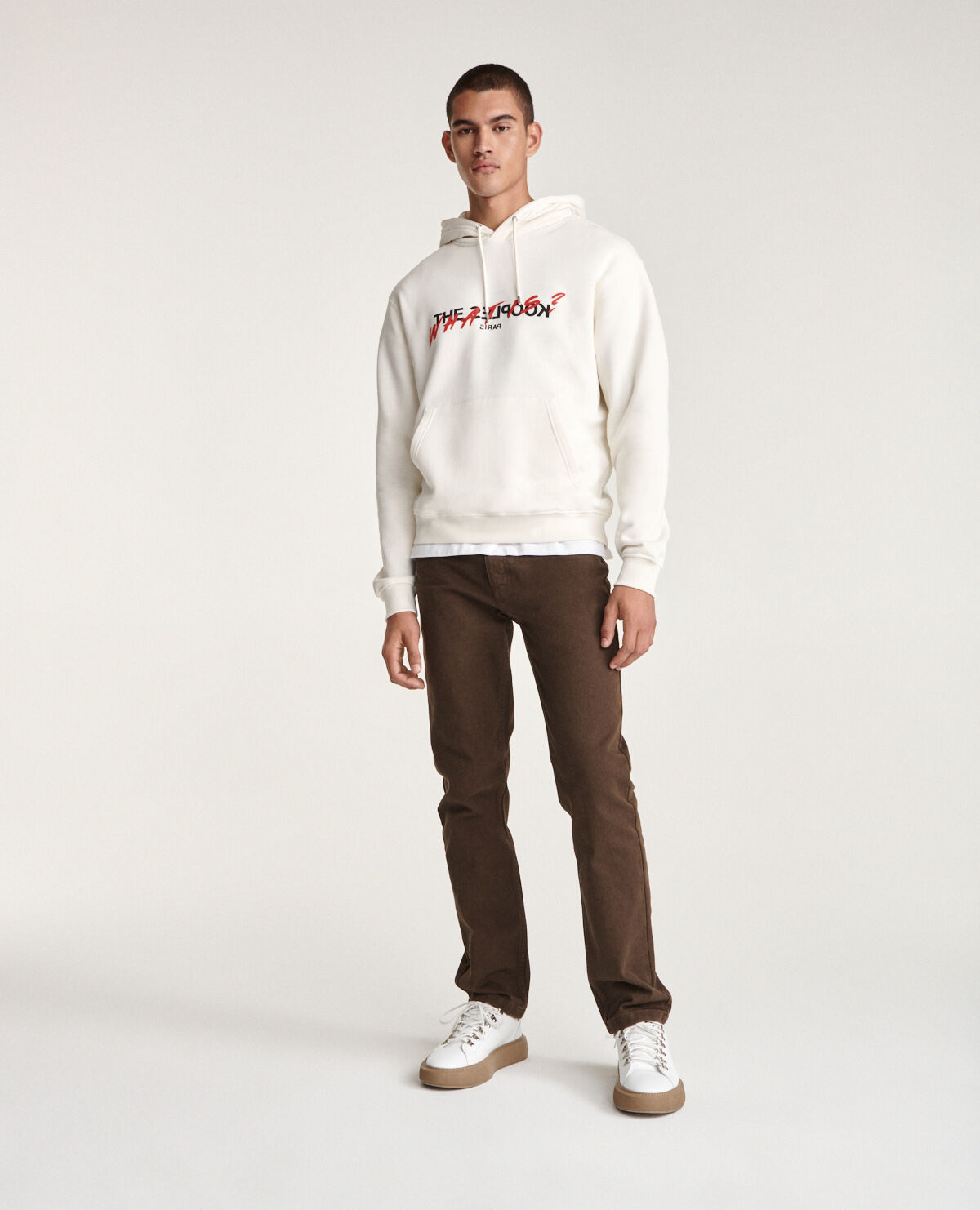 Ecru sweatshirt with screen print what is The Kooples US