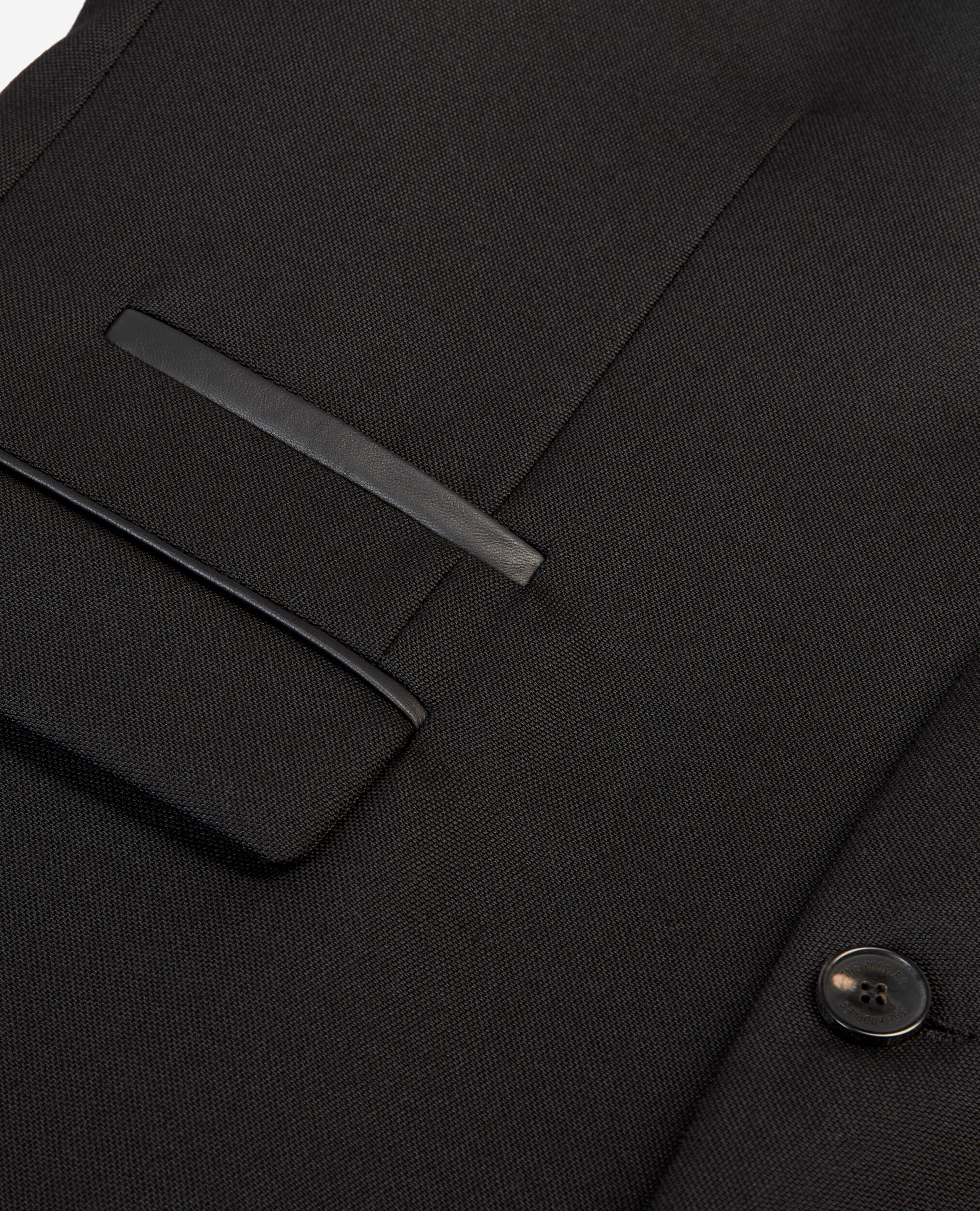 Blazer noir en laine avec détails en cuir, BLACK, hi-res image number null