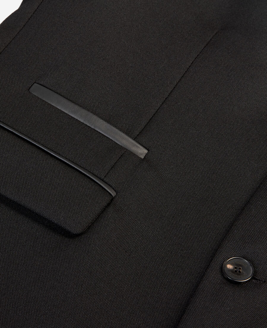 blazer noir en laine avec détails en cuir