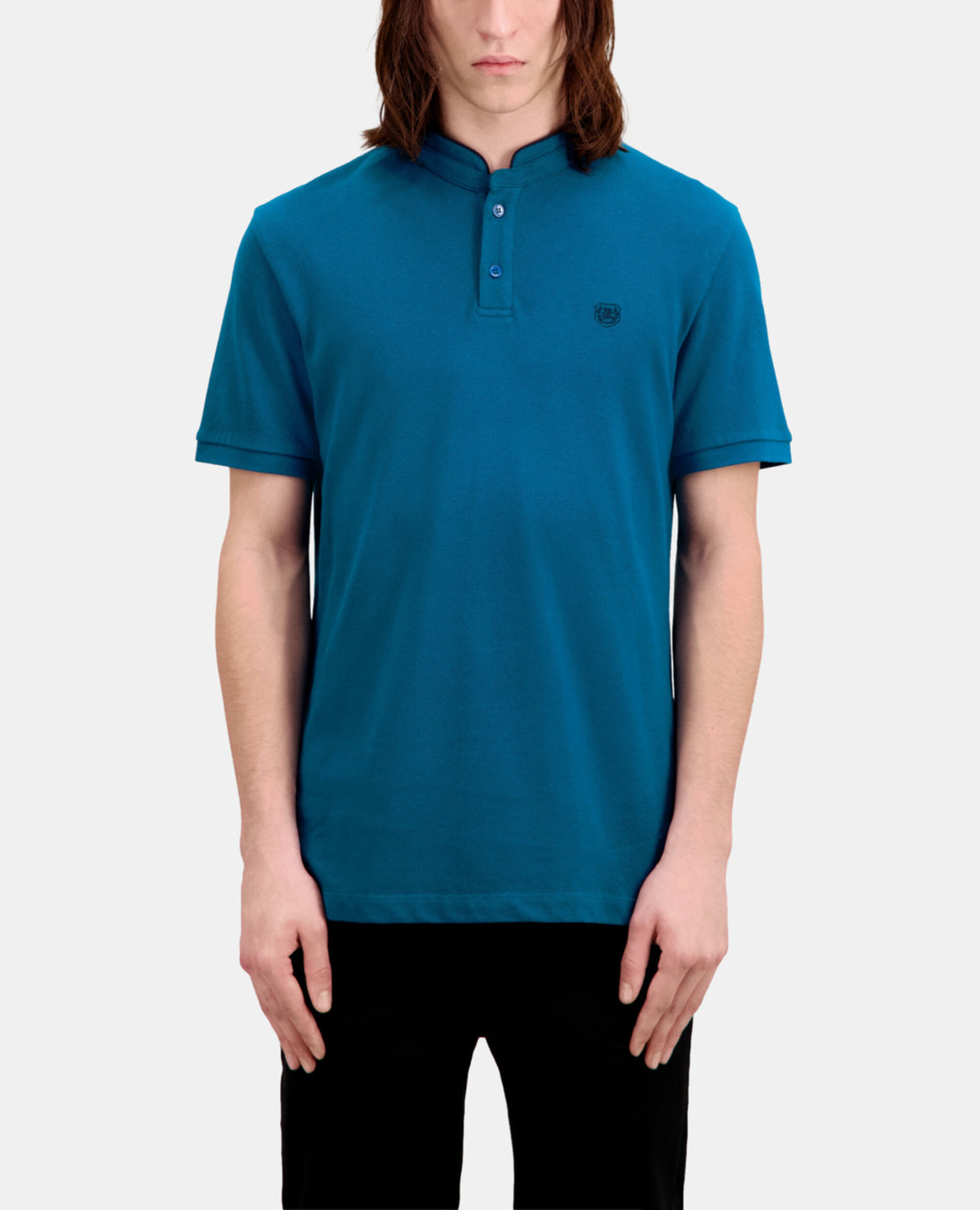 Blue cotton polo t-shirt, MEDIUM BLUE, hi-res image number null