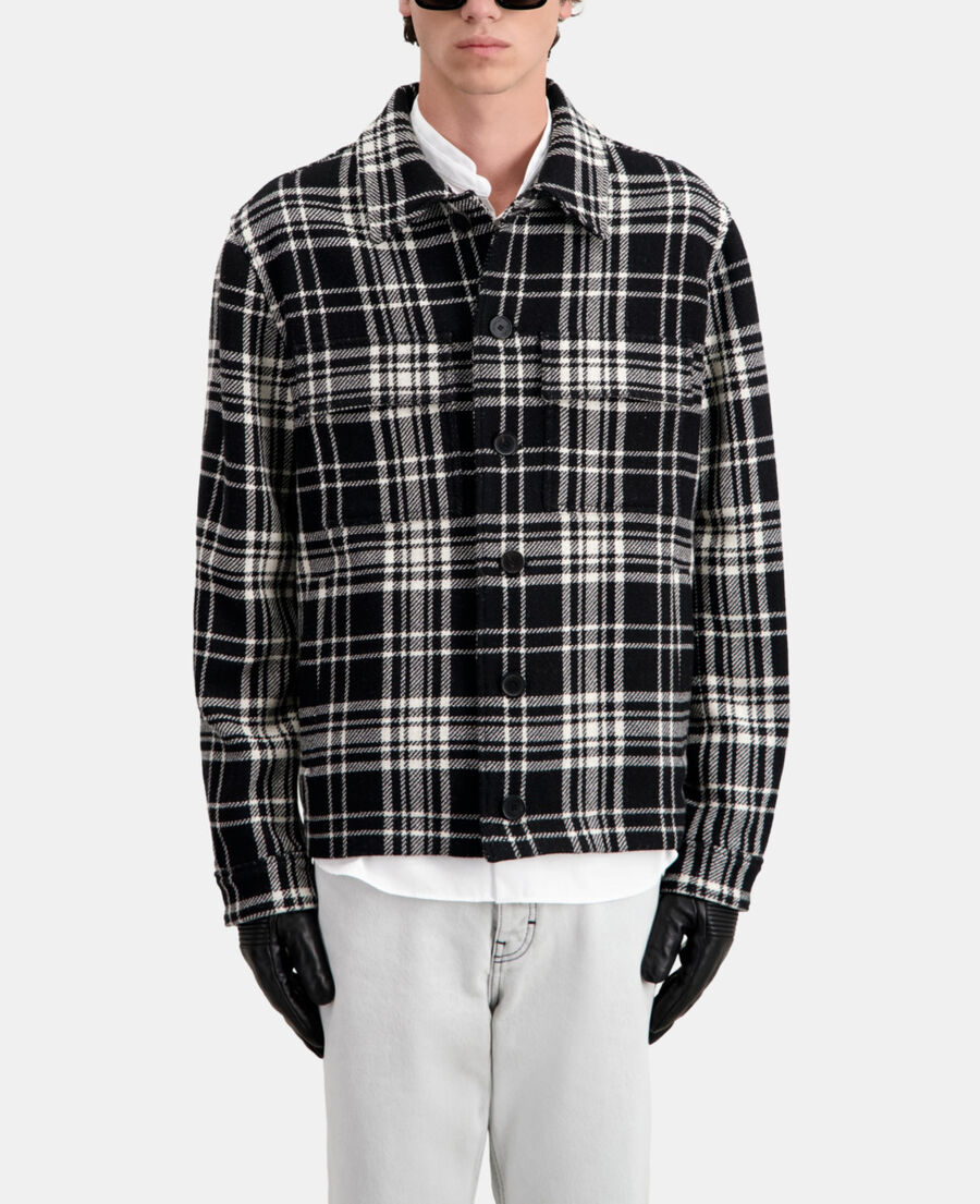 blouson type surchemise à carreaux en laine mélangée