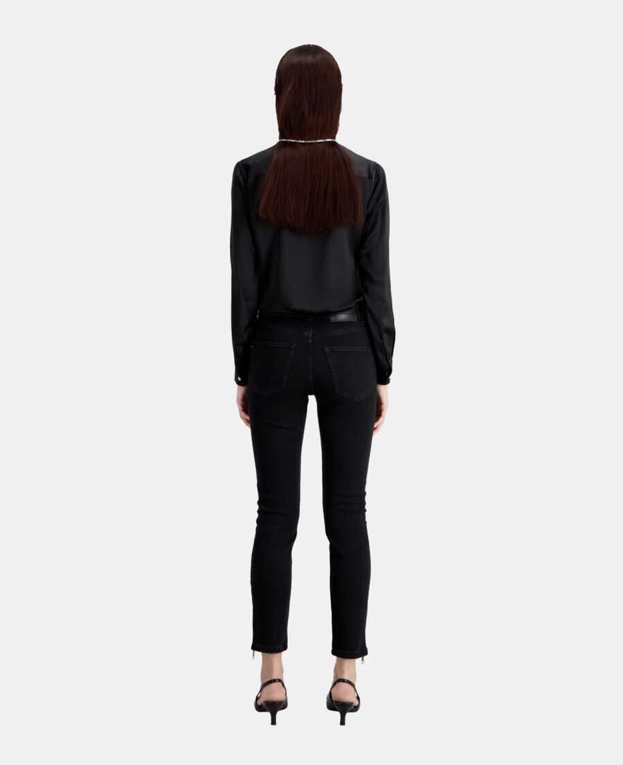 The Kooples DAMEN BLACK WASHED schwarze jeans in slim-fit mit rei&szlig;verschluss