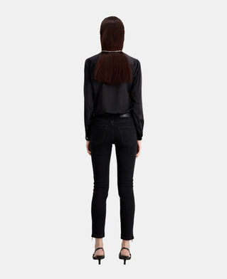 The Kooples DAMEN BLACK WASHED schwarze jeans in slim-fit mit rei&szlig;verschluss