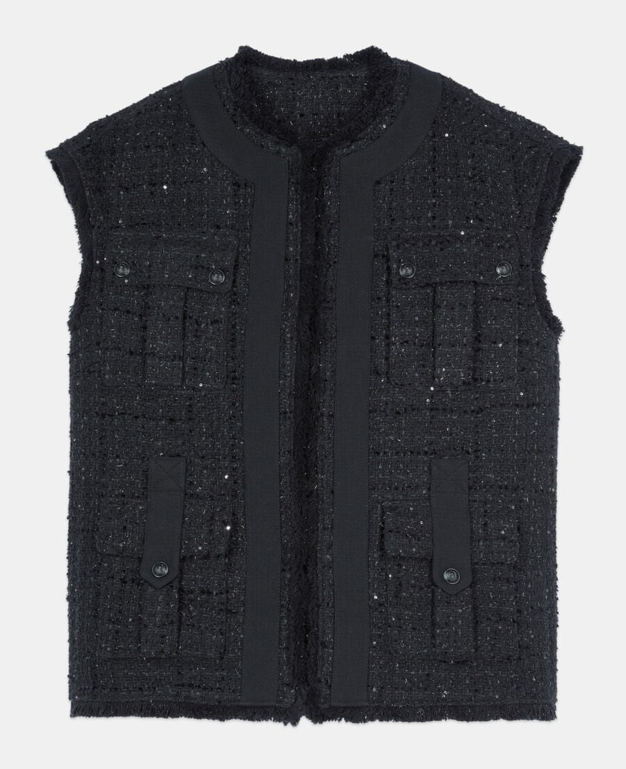 The Kooples FEMME BLACK veste sans manches en tweed noire